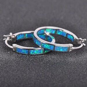 🆕New Blue Opal Huggie Hoops Earrings